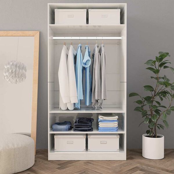 800231 vidaXL Wardrobe High Gloss White 100x50x200 cm Chipboard