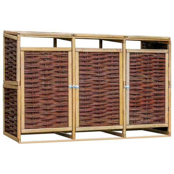 vidaXL Тримісна Скриня для Сміттєвих Контейнерів Сосна і Лоза