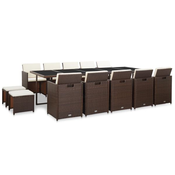 vidaXL Вуличний Обідній Комплект 15 Од. з Подушками Поліротанг