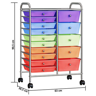 320410 vidaXL XXL 15-Drawer Mobile Storage Trolley Multicolour Plastic