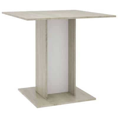 800257 vidaXL Dining Table White and Sonoma Oak 80x80x75 cm Chipboard