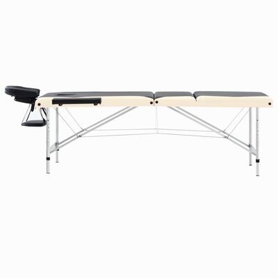 vidaXL Розкладний масажний стіл 3-х зонний Чорний/бежевий Алюміній