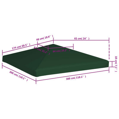 vidaXL Покриття для Альтанки 310 г/м² Зелений 3x3 м
