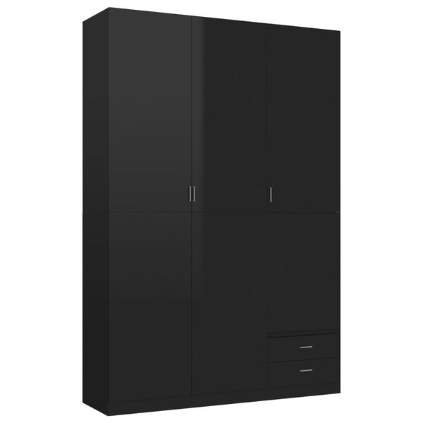 800799 vidaXL 3-Door Wardrobe High Gloss Black 120x50x180 cm Chipboard