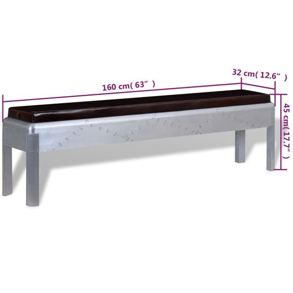 vidaXL Лавка-Авіатор 160x32x45 см Натуральна Шкіра