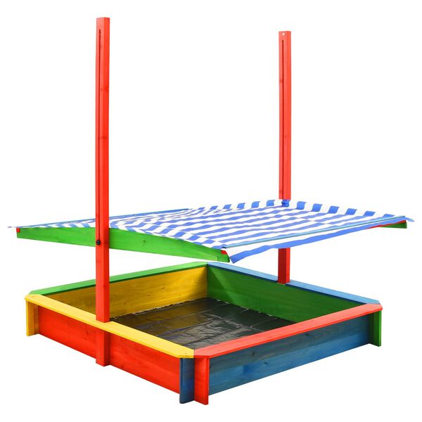 313887 vidaXL Sandbox with Adjustable Roof Fir Wood Multicolour UV50