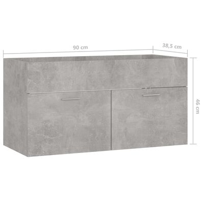 804669 vidaXL Sink Cabinet Concrete Grey 90x38,5x46 cm Chipboard