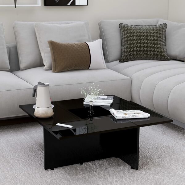 802910 vidaXL Coffee Table High Gloss Black 79,5x79,5x30 cm Chipboard
