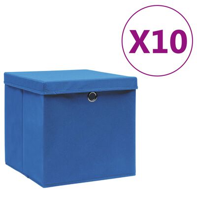 vidaXL Коробки для Зберігання з Кришками 10 шт Синій 28x28x28см