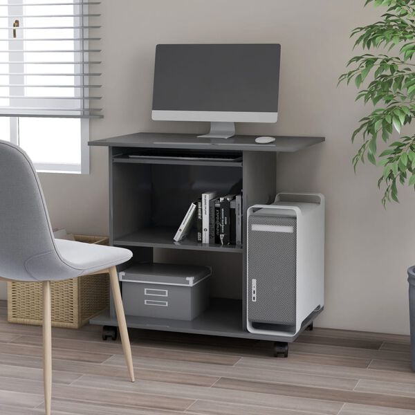 vidaXL Комп'ютерний стіл Глянцевий сірий 80x50x75 см ДСП