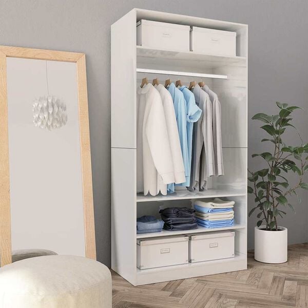800231 vidaXL Wardrobe High Gloss White 100x50x200 cm Chipboard