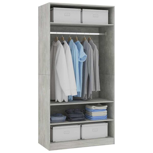 800229 vidaXL Wardrobe Concrete Grey 100x50x200 cm Chipboard