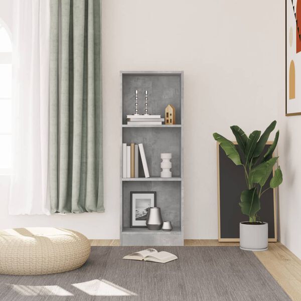 800832 vidaXL 3-Tier Book Cabinet Concrete Grey 40x24x108 cm Chipboard