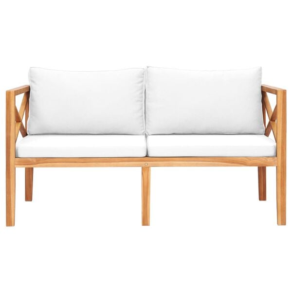 vidaXL Садова лавка з кремовими подушками Масив тикового дерева