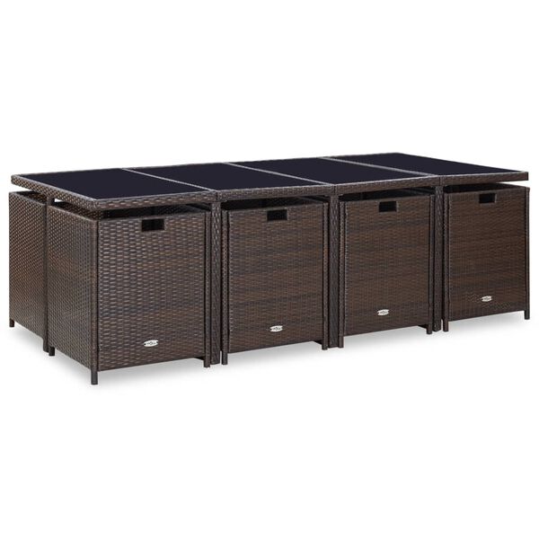 vidaXL Вуличний Обідній Комплект 13 Од. з Подушками Поліротанг