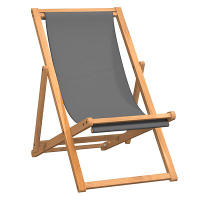 vidaXL Розкладний пляжний стілець Сірий Масив тикового дерева