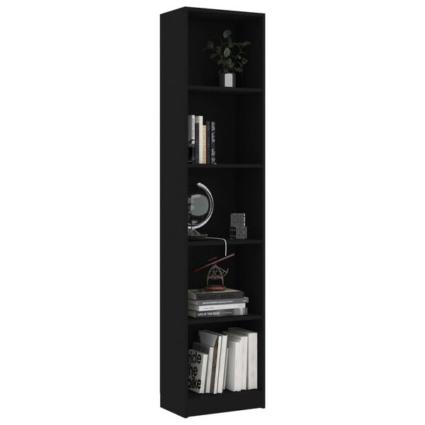 800847 vidaXL 5-Tier Book Cabinet Black 40x24x175 cm Chipboard