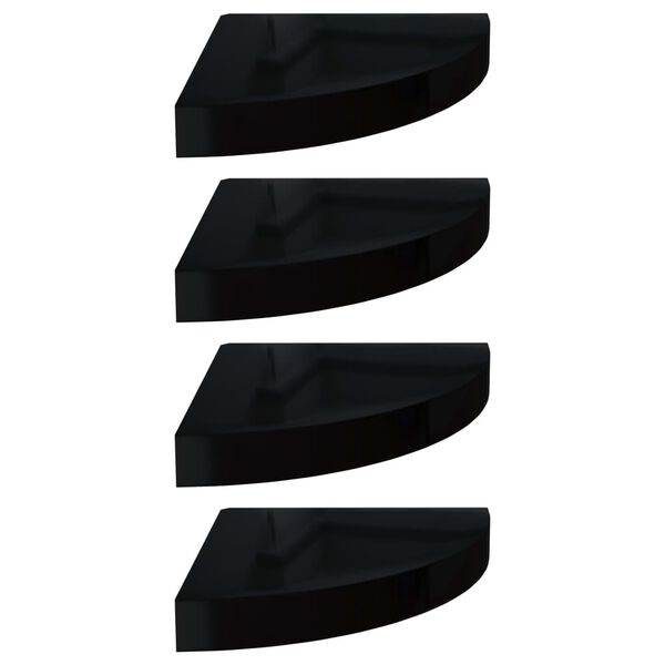 vidaXL Кутові полиці з прихованим кріпленням 4 шт Глянцевий чорний 25x25x3,8 см МДФ