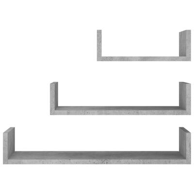 800202 vidaXL Wall Display Shelf 3 pcs Concrete Grey Chipboard