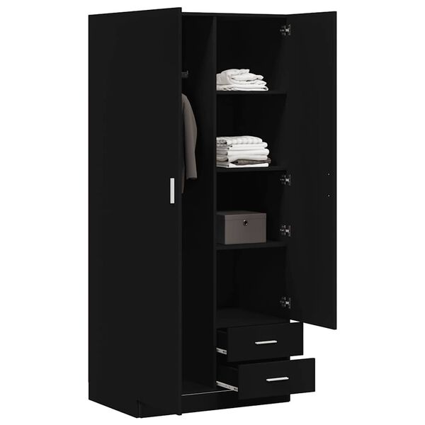 800640 vidaXL Wardrobe Black 80x52x180 cm Chipboard