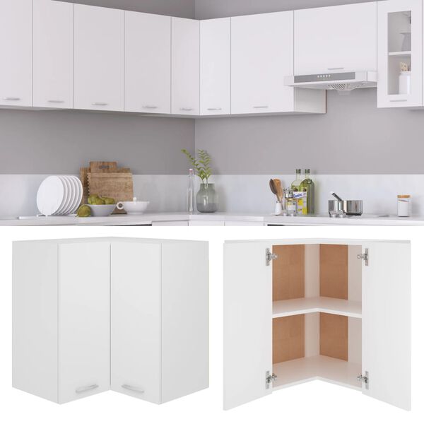 802537 vidaXL Hanging Corner Cabinet White 57x57x60 cm Chipboard