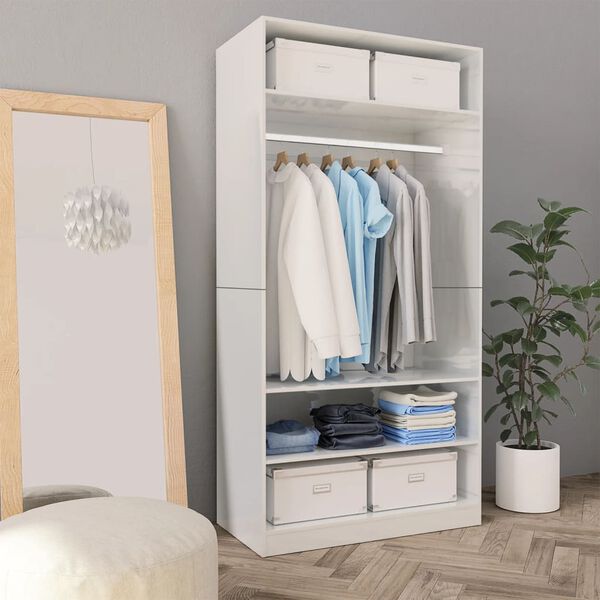 800231 vidaXL Wardrobe High Gloss White 100x50x200 cm Chipboard
