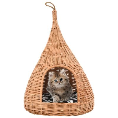 vidaXL Будиночок для котів з подушкою Тіпі 40x60 см Натуральна лоза