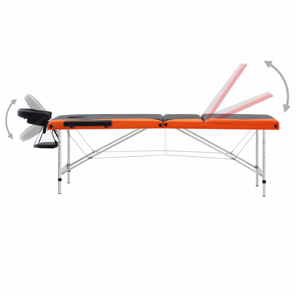 110235 vidaXL 3-Zone Foldable Massage Table Aluminium Black and Orange