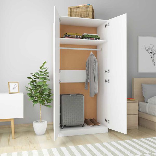 800630 vidaXL Wardrobe White 90x52x200 cm Chipboard