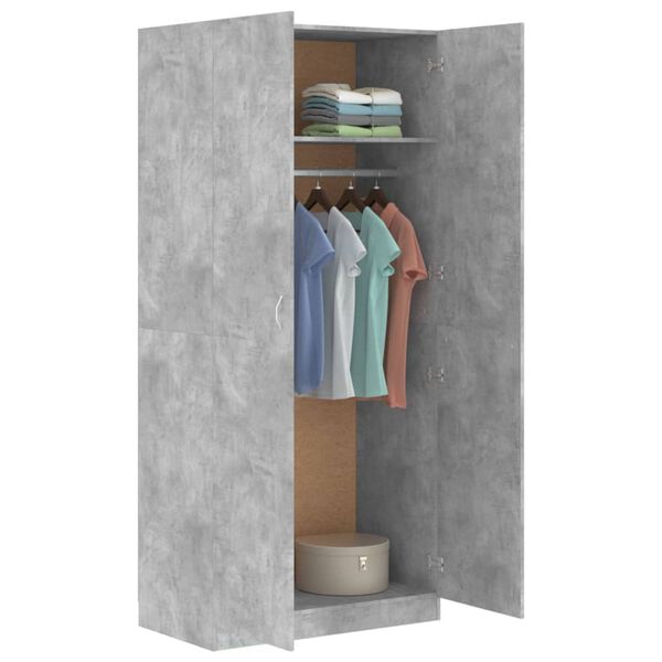 800634 vidaXL Wardrobe Concrete Grey 90x52x200 cm Chipboard