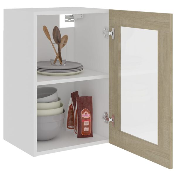 802508 vidaXL Hanging Glass Cabinet Sonoma Oak 40x31x60 cm Chipboard
