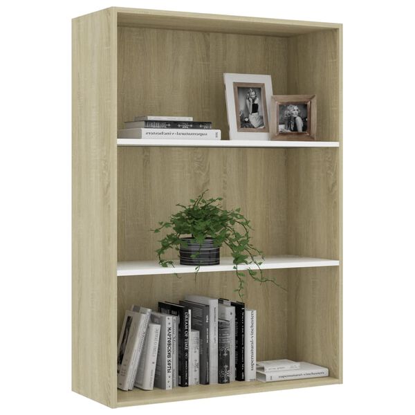 vidaXL 3-Ярусна Книжкова Шафа Білий і Дуб Сонома 80x30x114 см ДСП