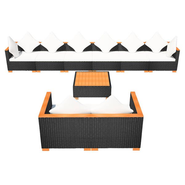 vidaXL Комплект Садових Меблів 9 Од. з Подушками Чорний Поліротанг