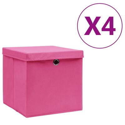 vidaXL Коробки для Зберігання з Кришками 4 шт Рожевий 28x28x28 см