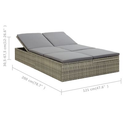 vidaXL Розкладний лежак-диван з подушками Сірий Поліротанг