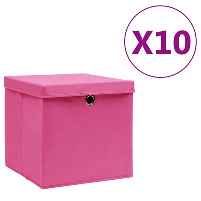 vidaXL Коробки для Зберігання з Кришками 10 шт Рожевий 28x28x28 см