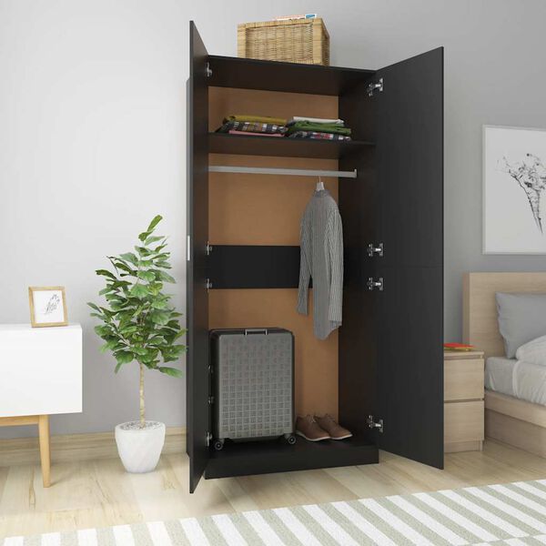 800631 vidaXL Wardrobe Black 90x52x200 cm Chipboard