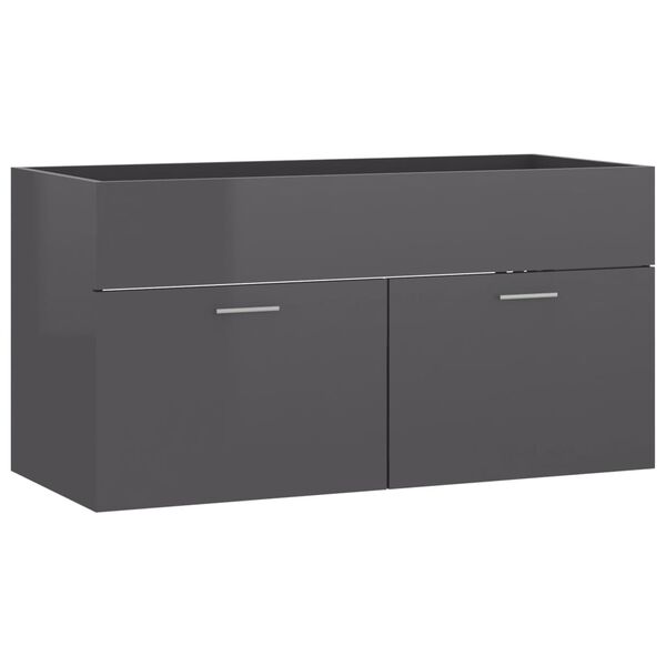 804673 vidaXL Sink Cabinet High Gloss Grey 90x38,5x46 cm Chipboard