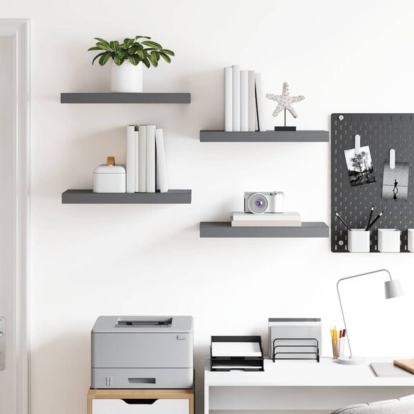 vidaXL Настінні полиці з прихованим кріпленням 4 шт Глянцевий Сірий 50x23x3,8 см МДФ