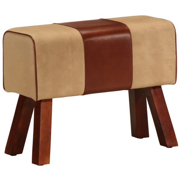 vidaXL Лавка Коричневий 58 см Натуральна Шкіра і Масив Дерева Манго