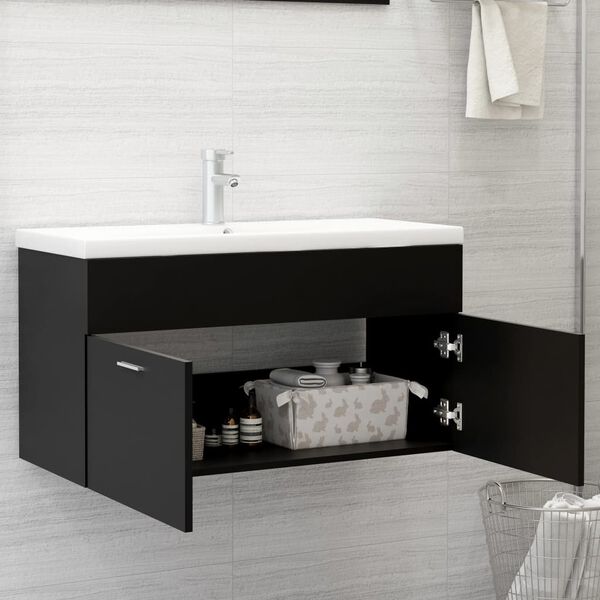 804666 vidaXL Sink Cabinet Black 90x38,5x46 cm Chipboard