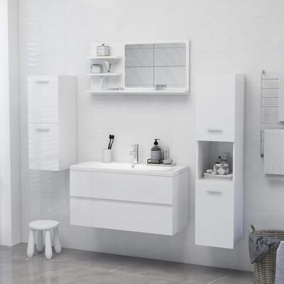 805021 vidaXL Bathroom Mirror High Gloss White 90x10,5x45 cm Chipboard