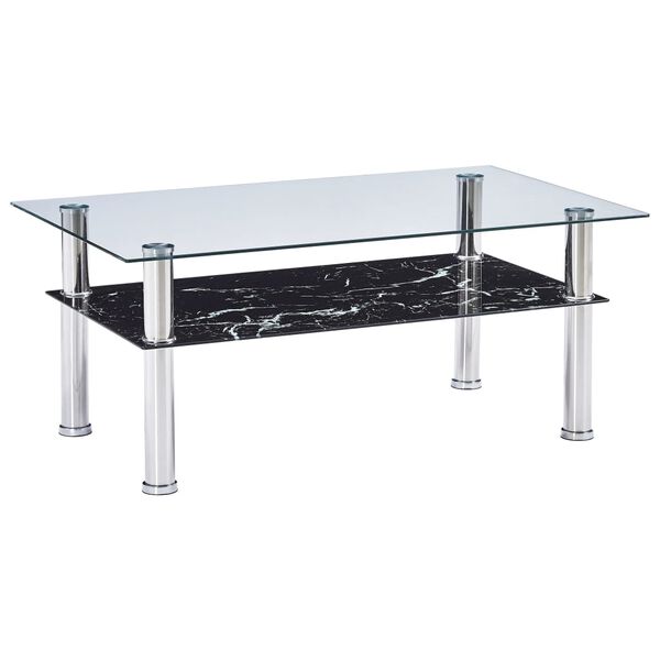 280099 vidaXL Coffee Table with Marble Look Black 100x60x42 cm Tempered Glass