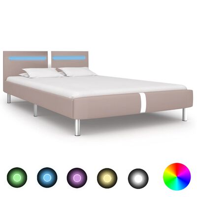 vidaXL Каркас ліжка зі світлодіодами Капучино 140x200 см Штучна шкіра