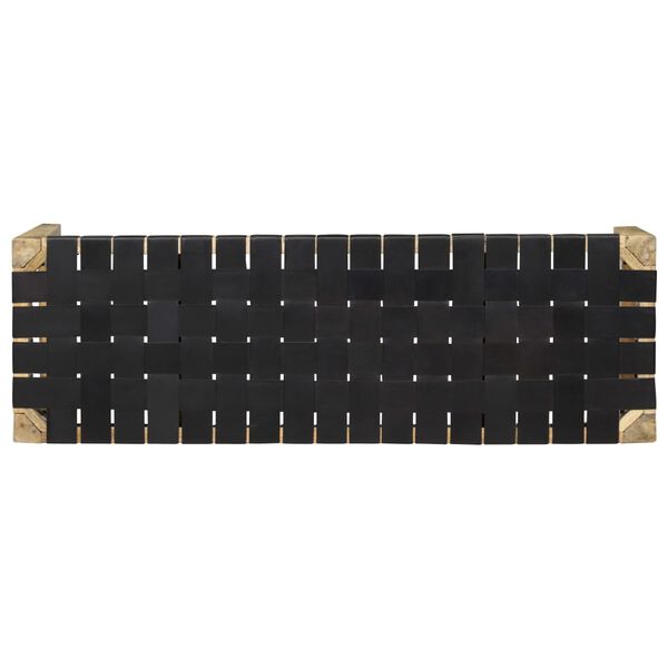 vidaXL Лавка Чорний 110 см Натуральна Шкіра і Масив Дерева Манго