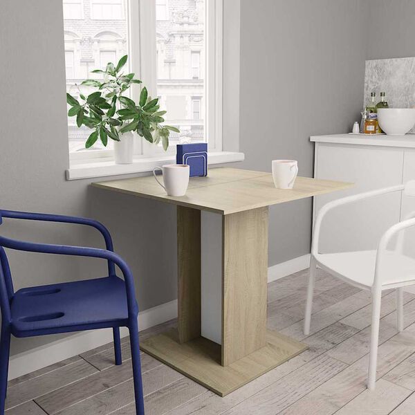 800257 vidaXL Dining Table White and Sonoma Oak 80x80x75 cm Chipboard