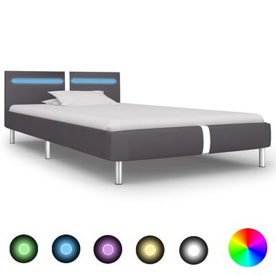 vidaXL Каркас ліжка зі світлодіодами Сірий 90x200 см Штучна шкіра