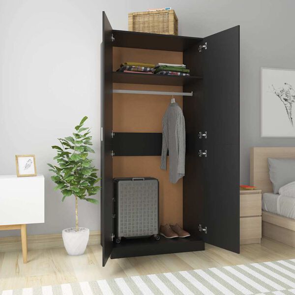 800631 vidaXL Wardrobe Black 90x52x200 cm Chipboard