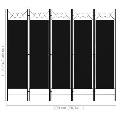 vidaXL 5-Панельна Кімнатна Перегородка Чорний 200x180 см