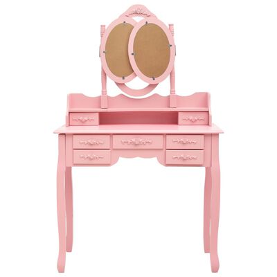 vidaXL Туалетний столик з табуретом і потрійним дзеркалом Рожевий